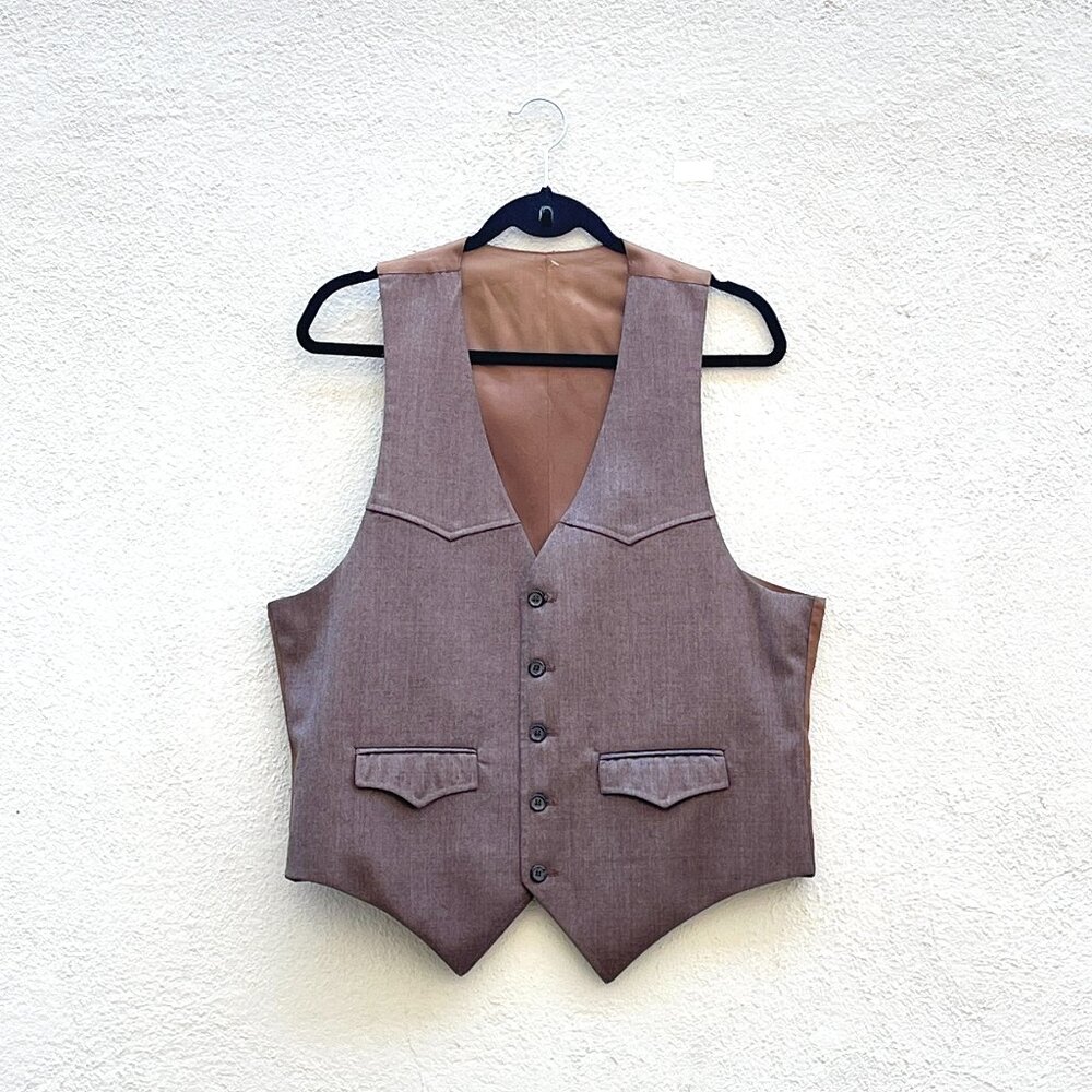 Vintage 70s Men's Western Brown Taupe Tailored Suit Vest